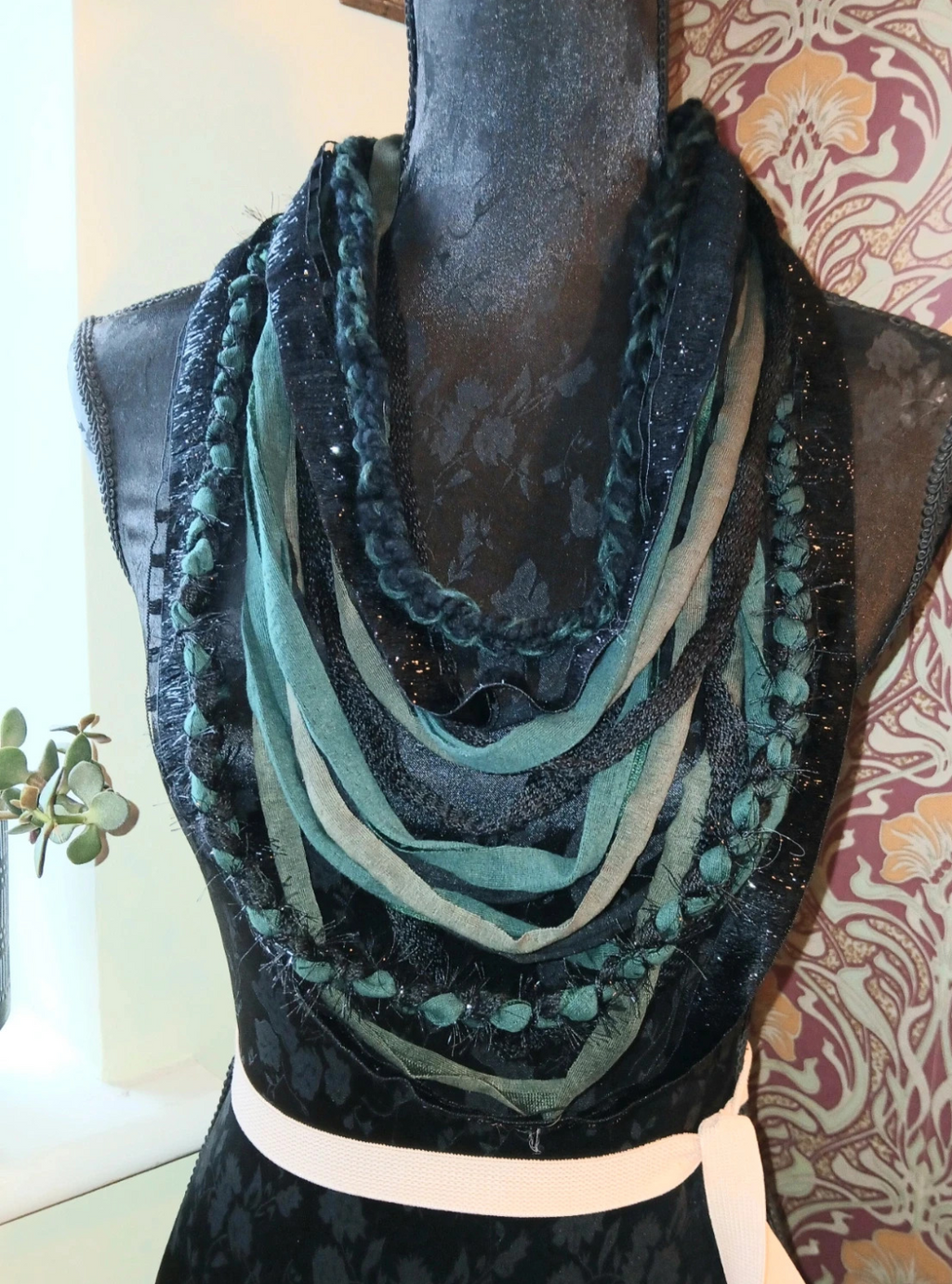 Starlit Forest, Gothic Boho Forestcore inspired design, Handmade Upcycled fabric necklace