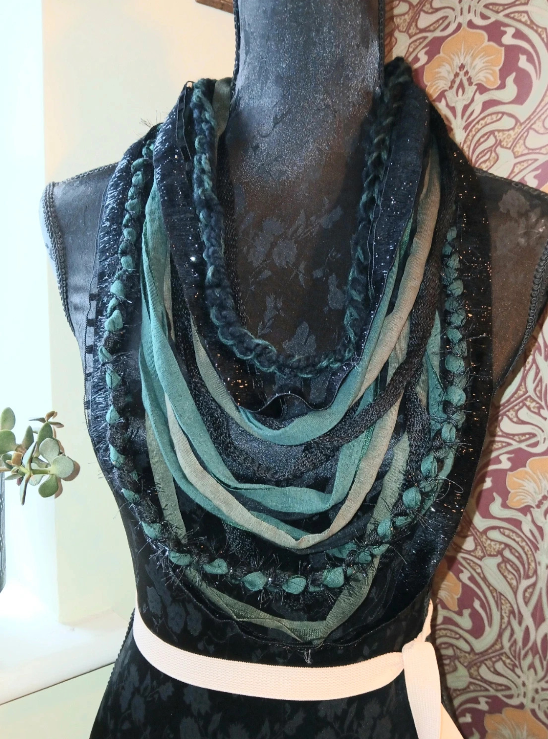 Starlit Forest, Gothic Boho Forestcore inspired design, Handmade Upcycled fabric necklace
