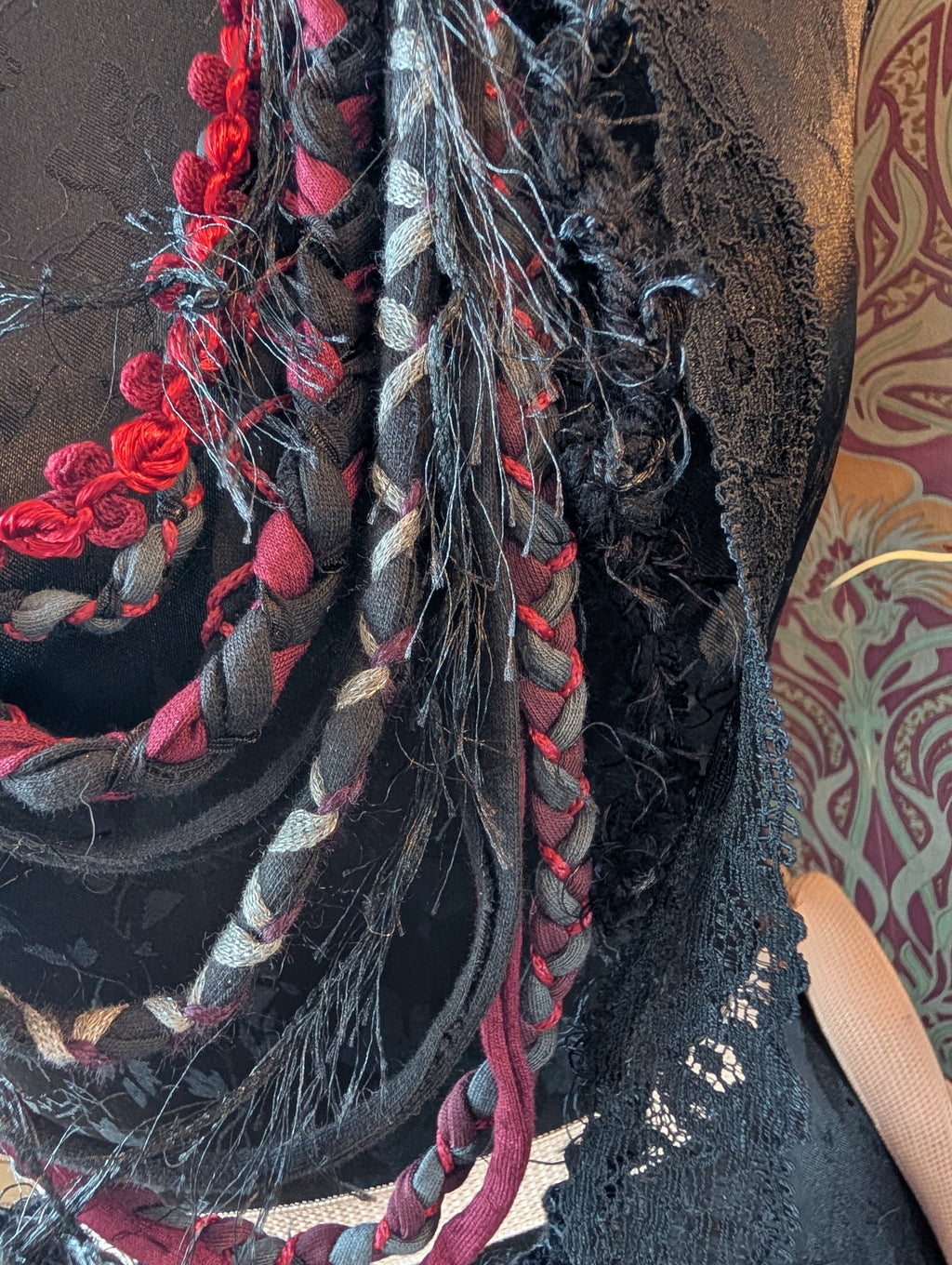 Decayed Roses, beautiful upcycled gothic fabric necklace, handmade