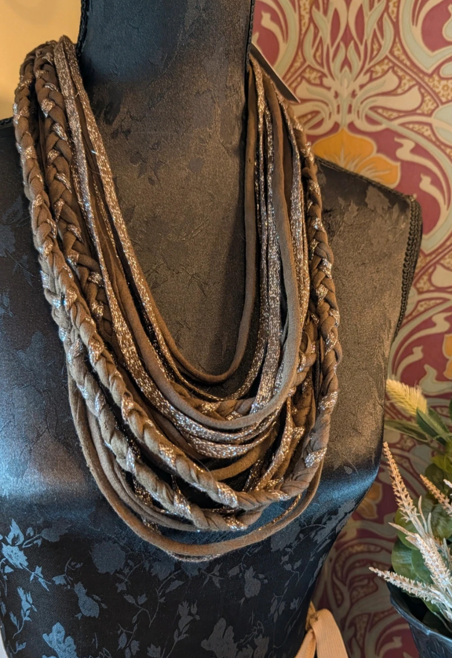 Moonlit Earth, Cowl length T-shirt Yarn Layered Scarf