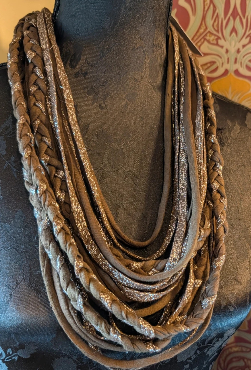 Moonlit Earth, Cowl length T-shirt Yarn Layered Scarf