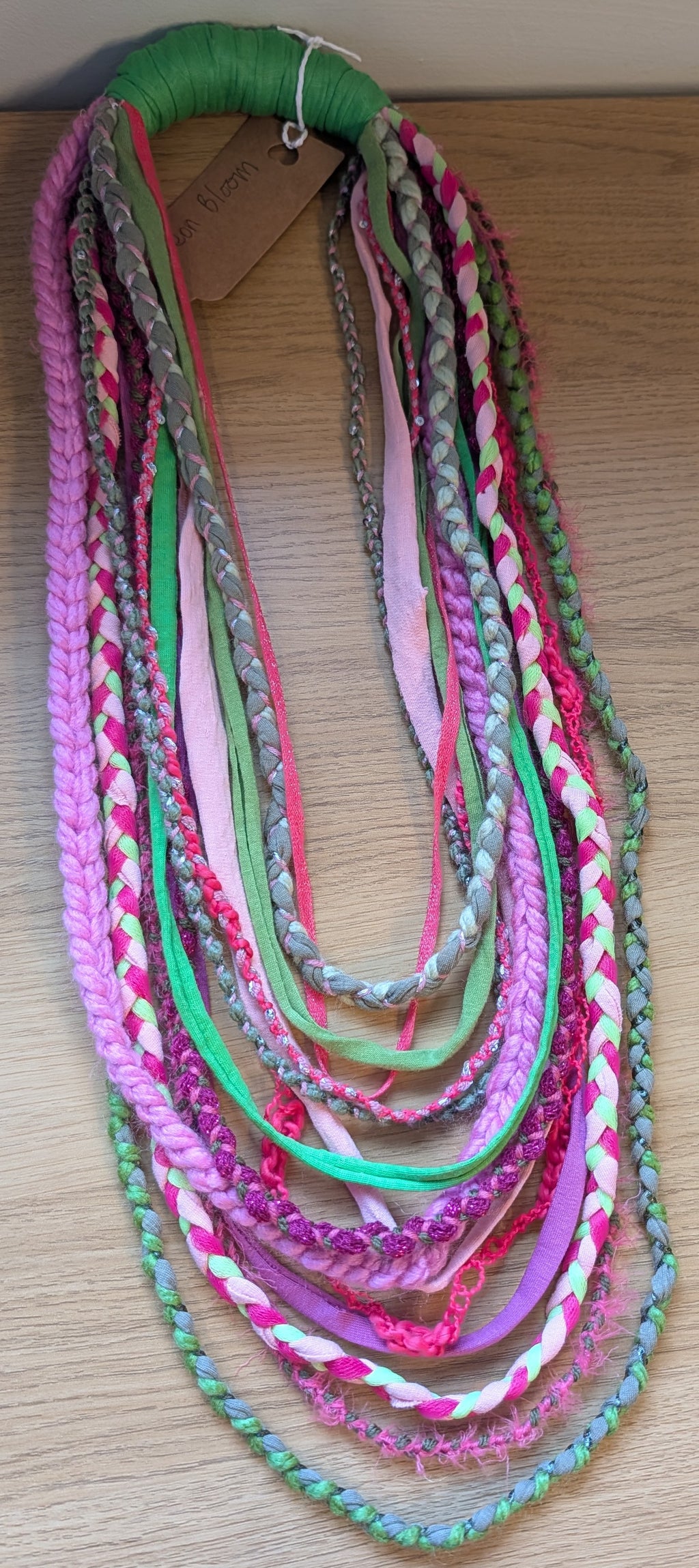 Handmade upcycled statement necklace Neon Bloom