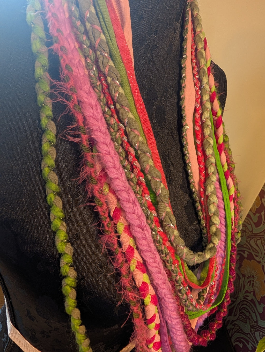 Handmade upcycled statement necklace Neon Bloom