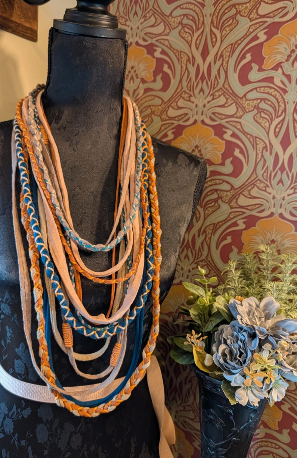 Tropical Sunset, Boho Style Upcycled, Handcrafted Fabric Neclace
