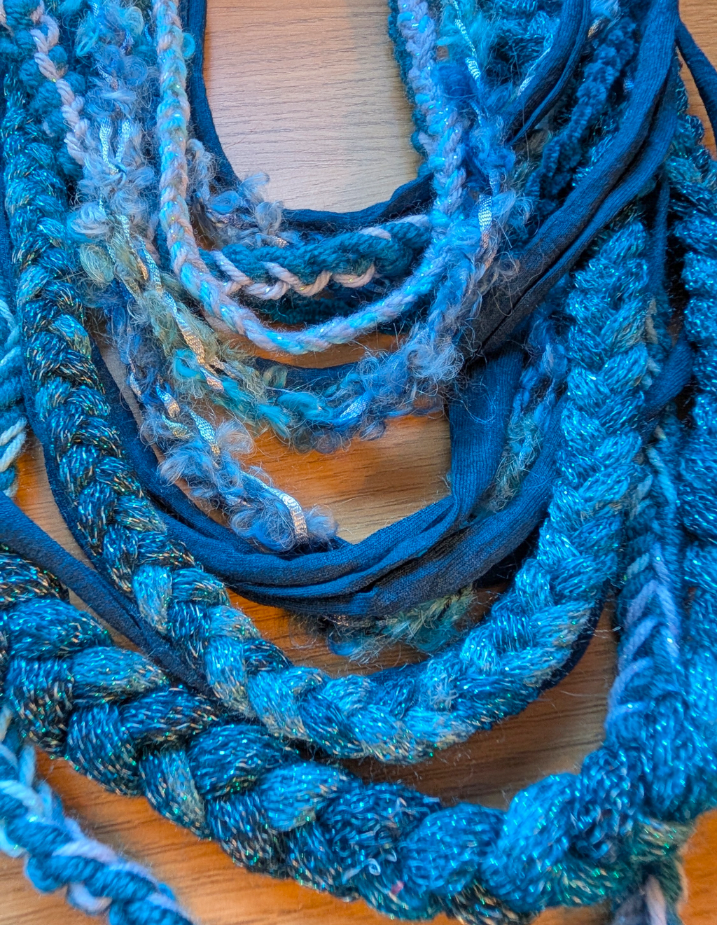 Teal Shimmer Handcrafted Bohemian Style Multi-strand Crocheted Scarf