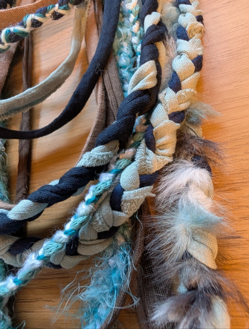 Sea Glass, Beautiful Boho Fabric Necklace, Handcrafted & Upcycled
