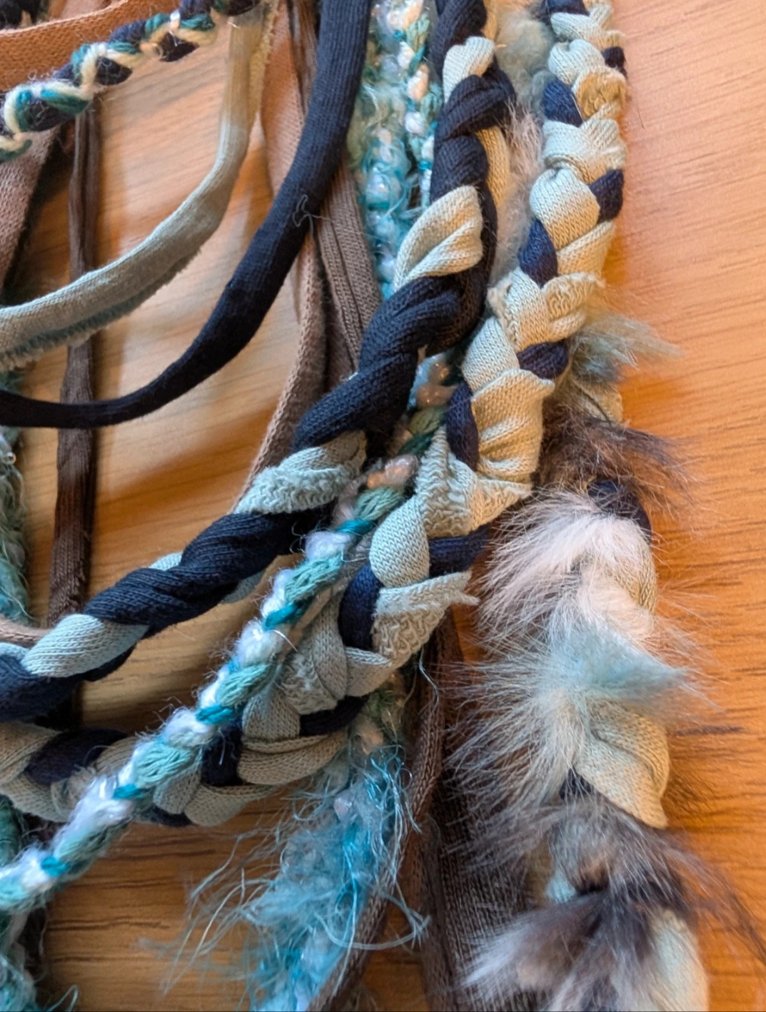 Sea Glass, Beautiful Boho Fabric Necklace, Handcrafted & Upcycled