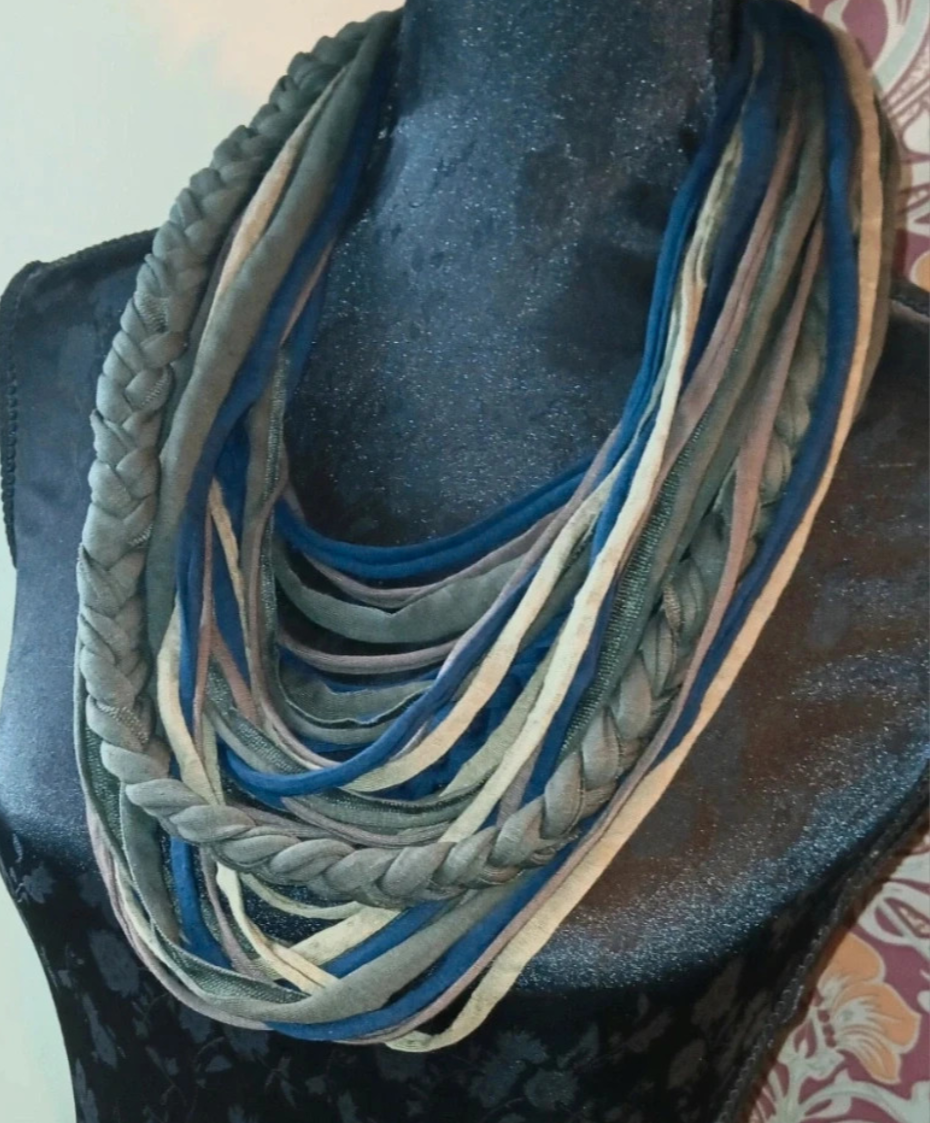 Free Spirit, Grunge/Indie cowl length, vegan infinity Scarf made from recycled T-shirt Yarn