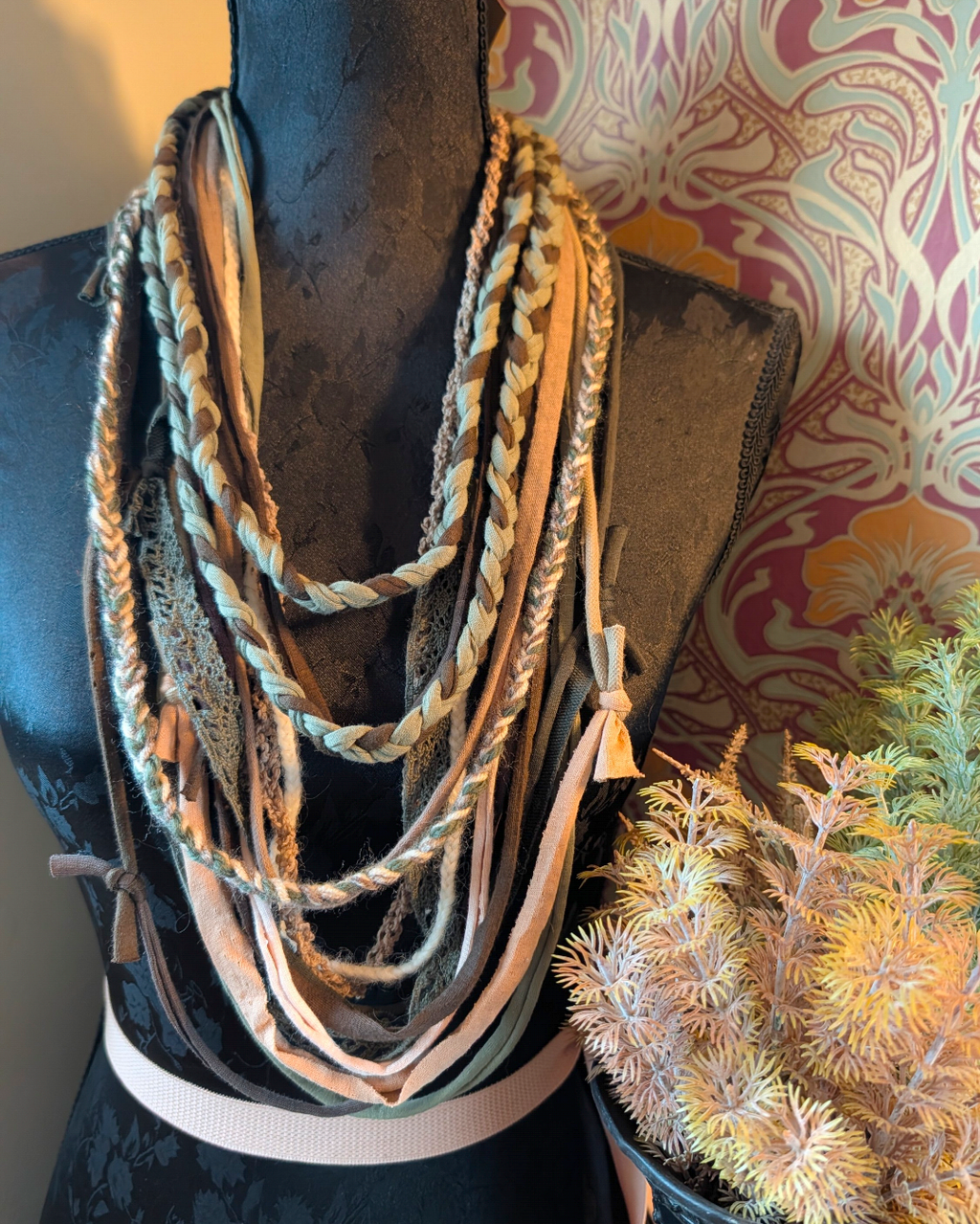 Hazel, Boho Grunge Style Fabric Necklace made from sustainably sourced materials