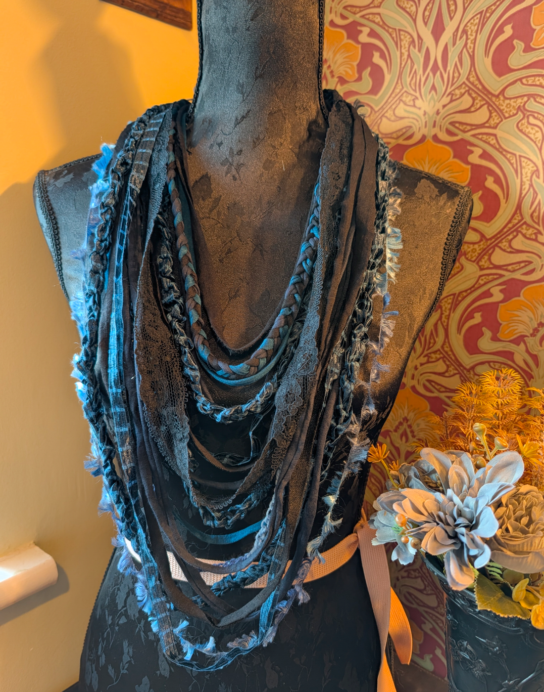 Midnight Graveyard Handmade Upcycled Whimsigoth Fabric Necklace