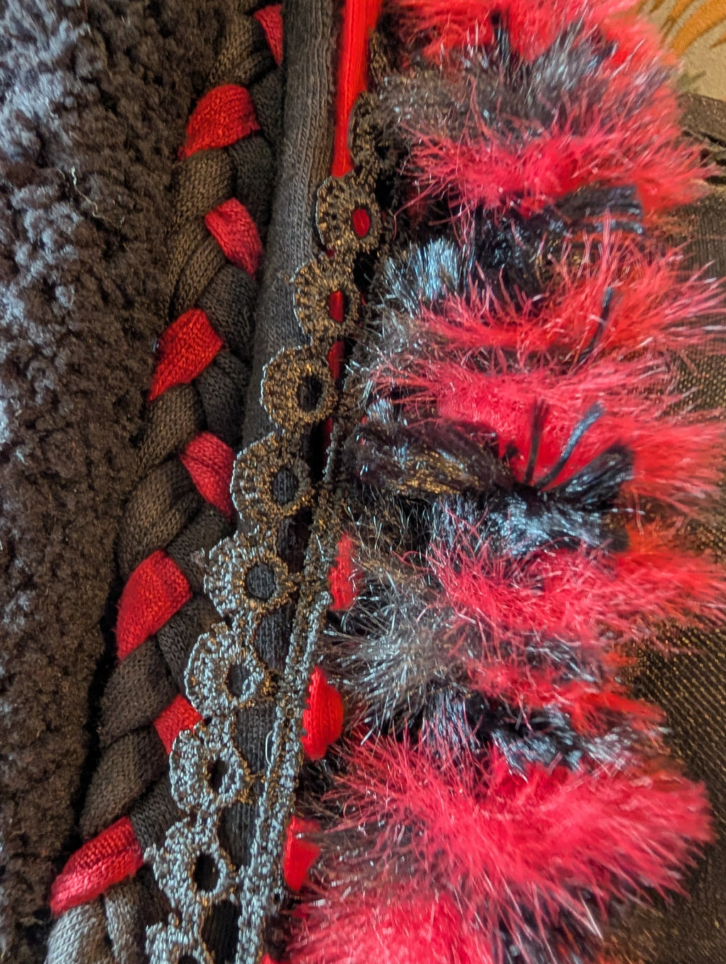 Wolfblood, Handmade Gothic accessory in Scarlet and Black fabric, Unique Necklace/Infinity Scarf