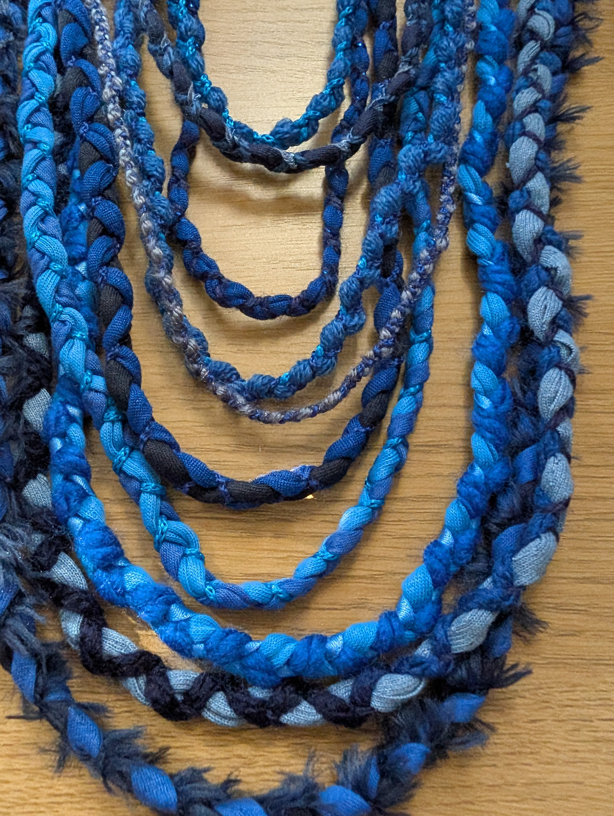 Mystic Azure, Boho Style Layered Fabric Necklace, Handmade & Unique Gift