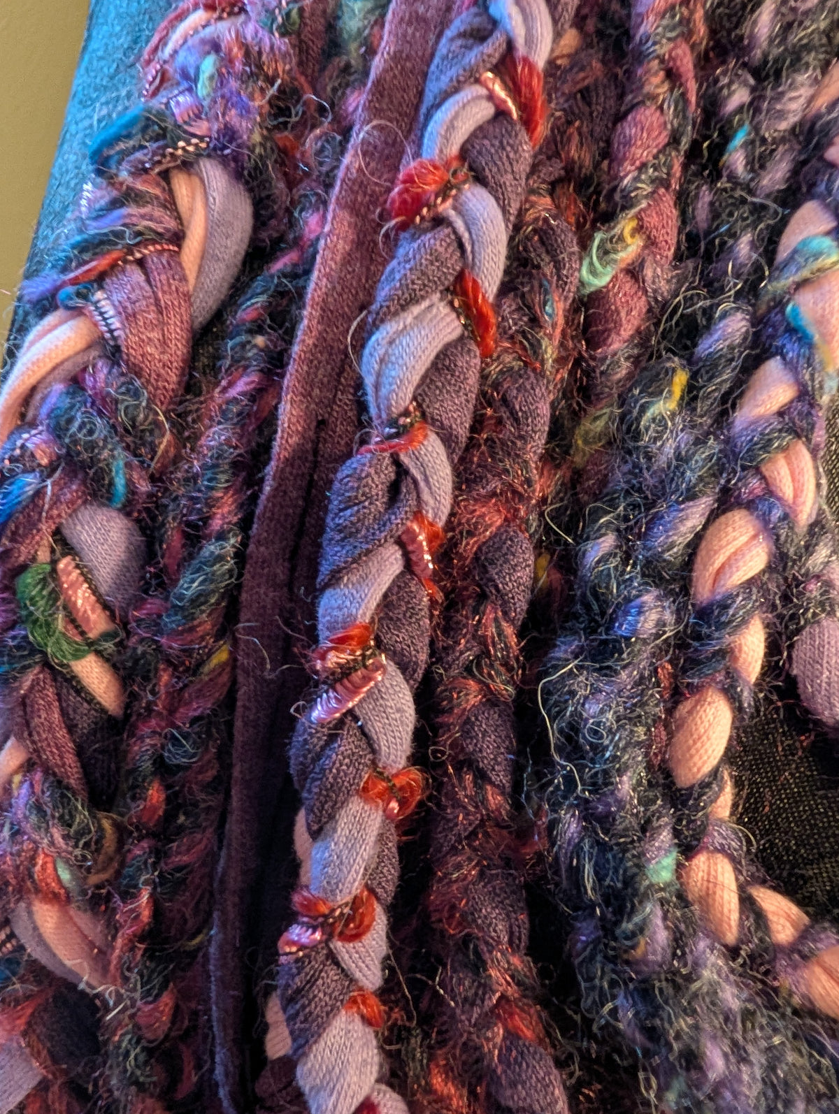Enchanted Heather, beautiful Boho layered scarf in natural hues of purple and pink, handmade & totally unique