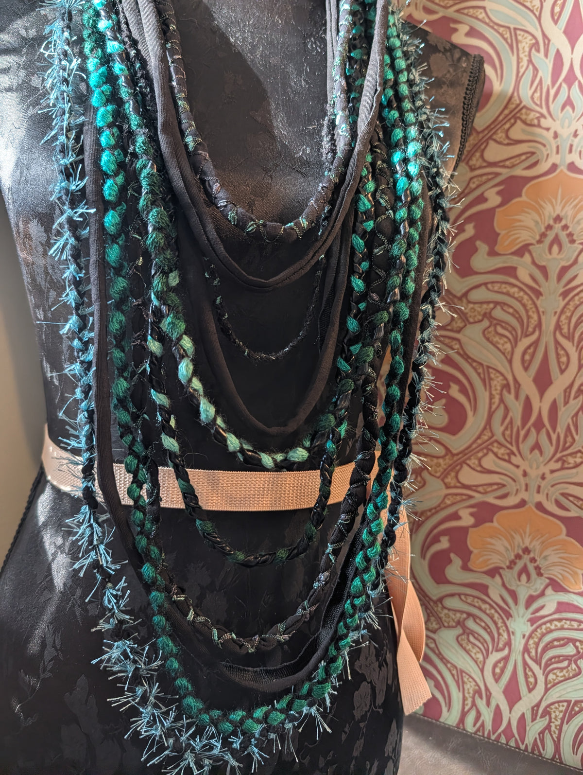 Ethereal, Long, draped fabric necklace, Gothic, Alternative Fashion Accessory, handmade, unique and Upcycled