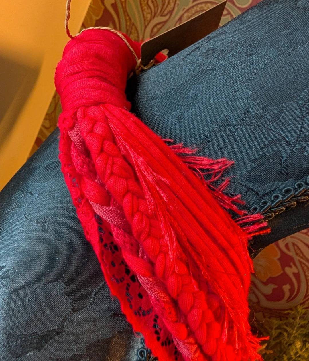 Cherry, Boho style Infinity Scarf or Fabric Necklace