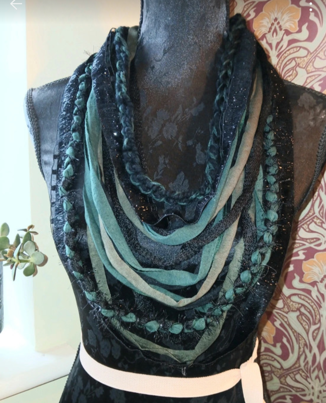 Starlit Forest, Gothic Boho Forestcore inspired design, Handmade Upcycled fabric necklace