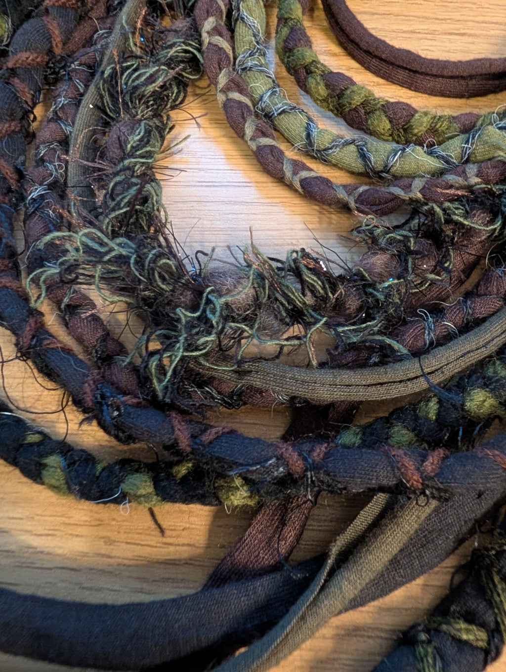 Moss Hollow, A Beautiful, forest inspired fabric necklace, Earthy shades that create a dark and witchy overtone