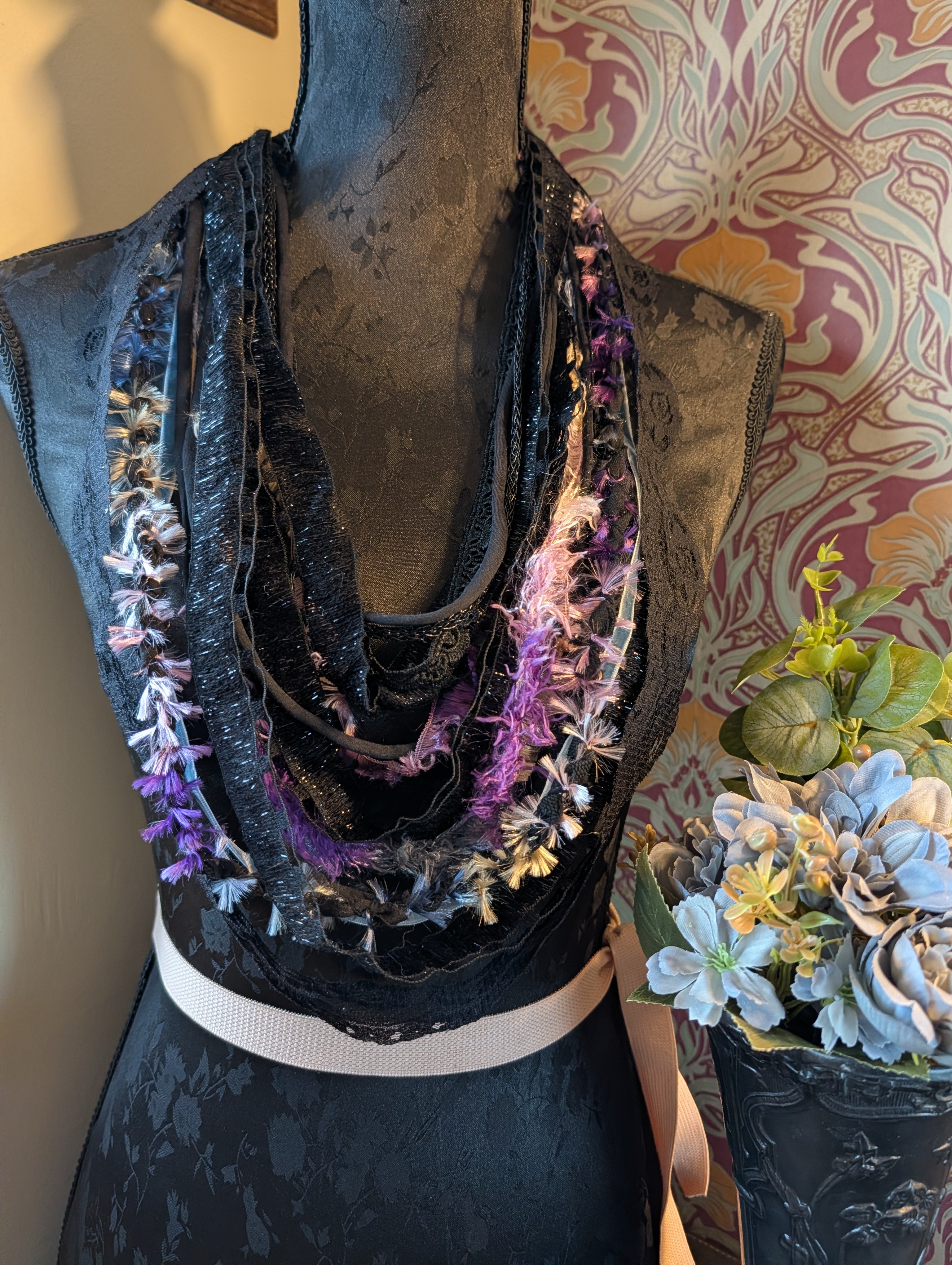 Whimsigoth Pastels, Gothic Style Unique Upcycled Fabric Necklace