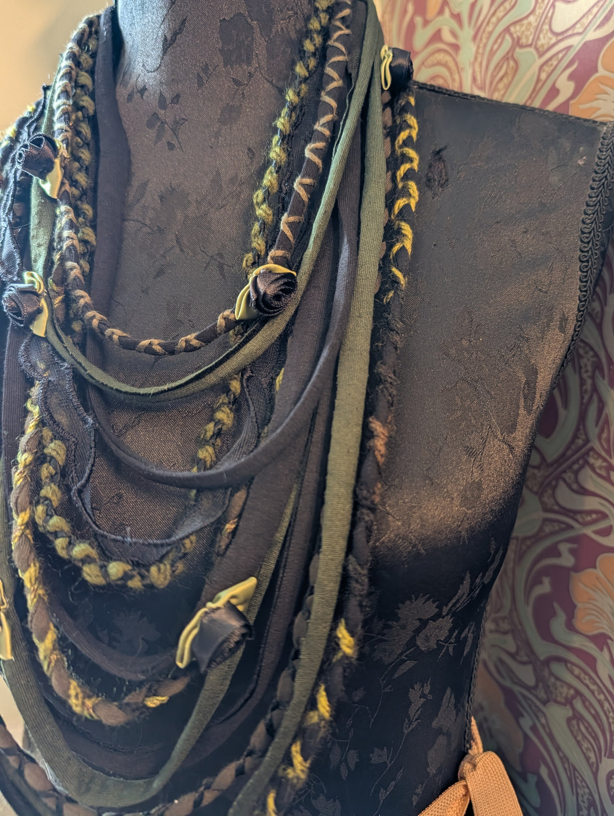 Ebony Rose & Sage, Gothic / Forestcore Fabric Necklace, A beautiful, handmade Gift