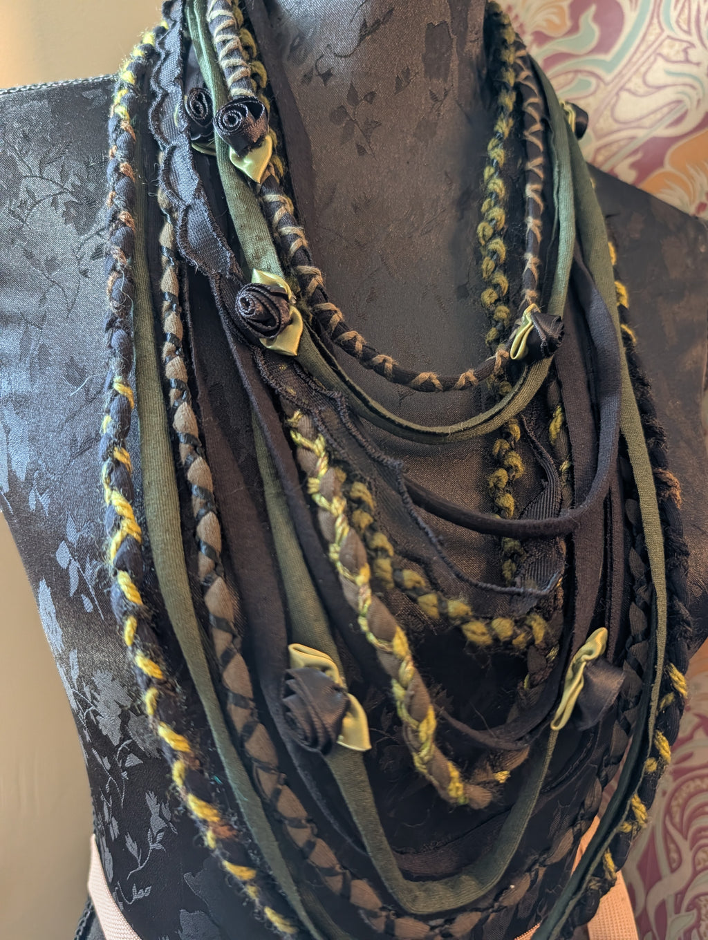Ebony Rose & Sage, Gothic / Forestcore Fabric Necklace, A beautiful, handmade Gift