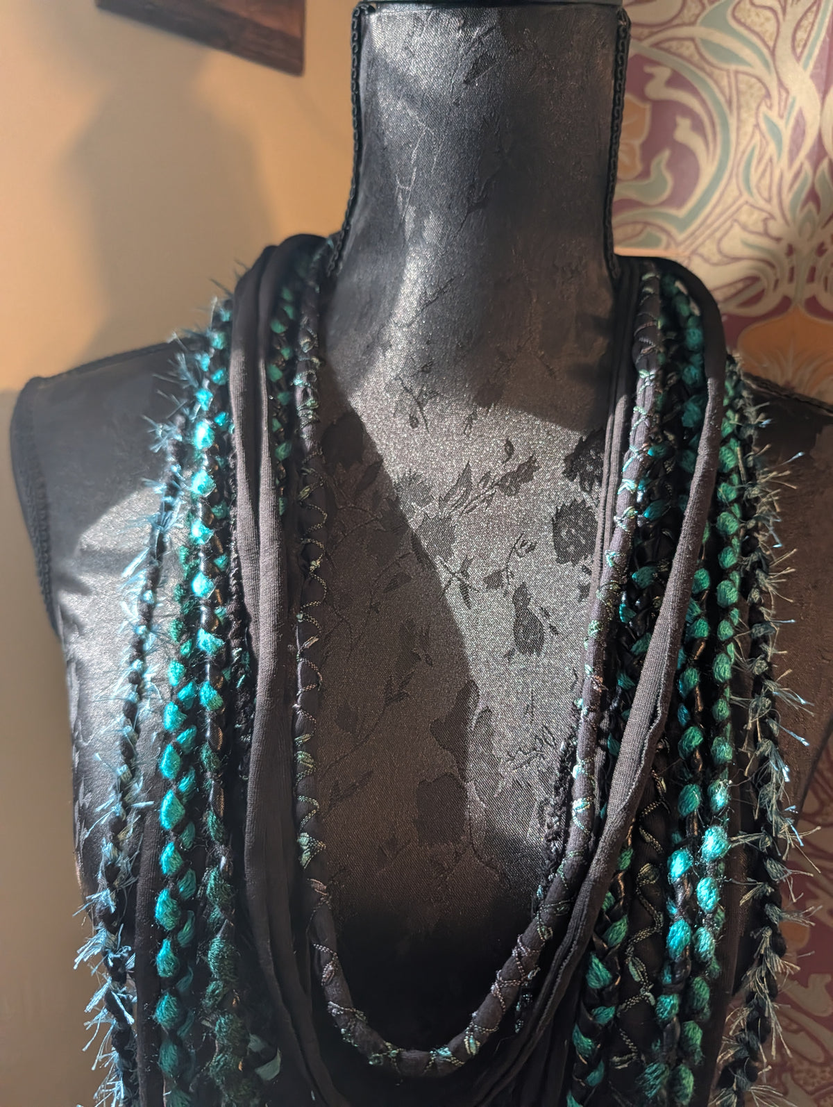 Ethereal, Long, draped fabric necklace, Gothic, Alternative Fashion Accessory, handmade, unique and Upcycled