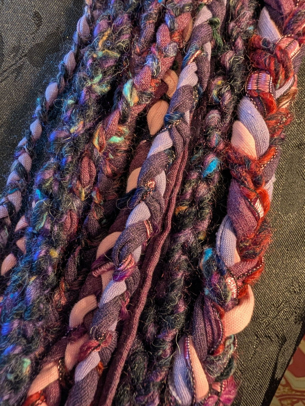 Enchanted Heather, beautiful Boho layered scarf in natural hues of purple and pink, handmade & totally unique