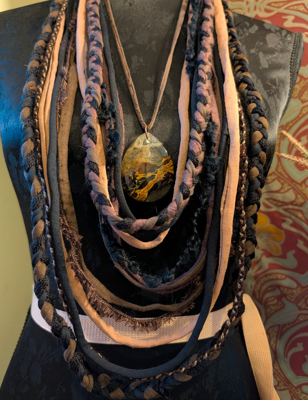 Layered Earth - Boho Multi-Strand Fabric Statement Necklace