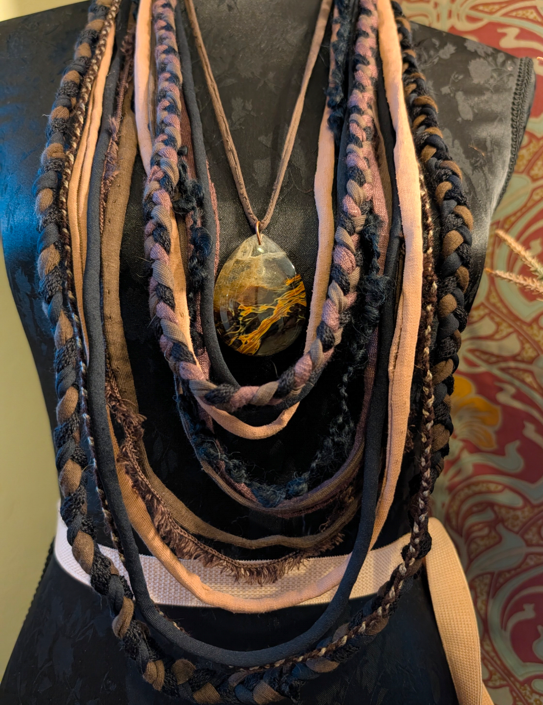 Layered Earth - Boho Multi-Strand Fabric Statement Necklace