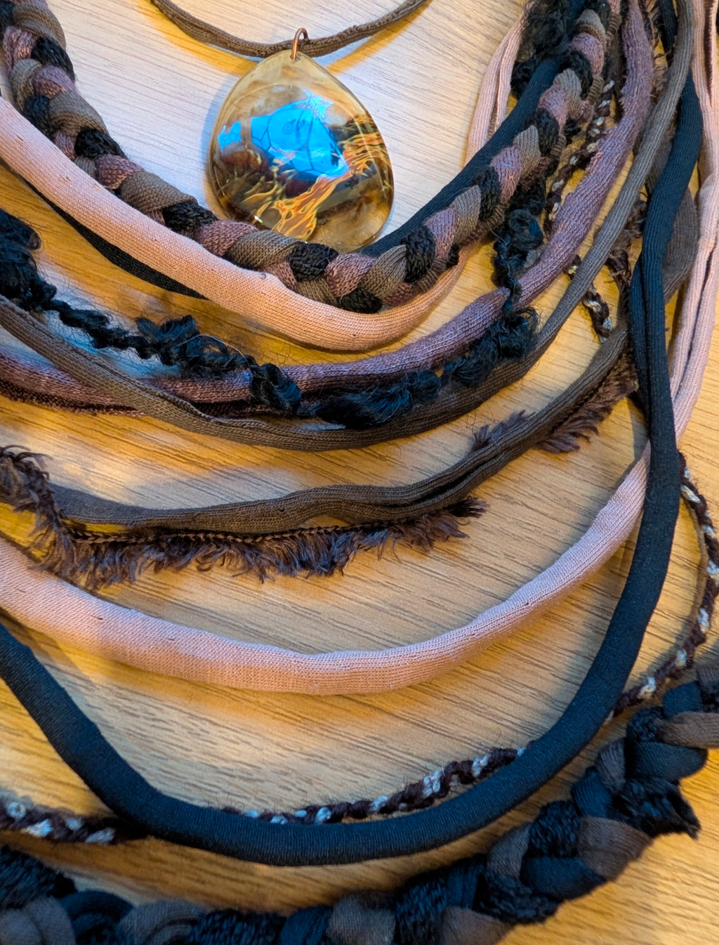 Layered Earth - Boho Multi-Strand Fabric Statement Necklace