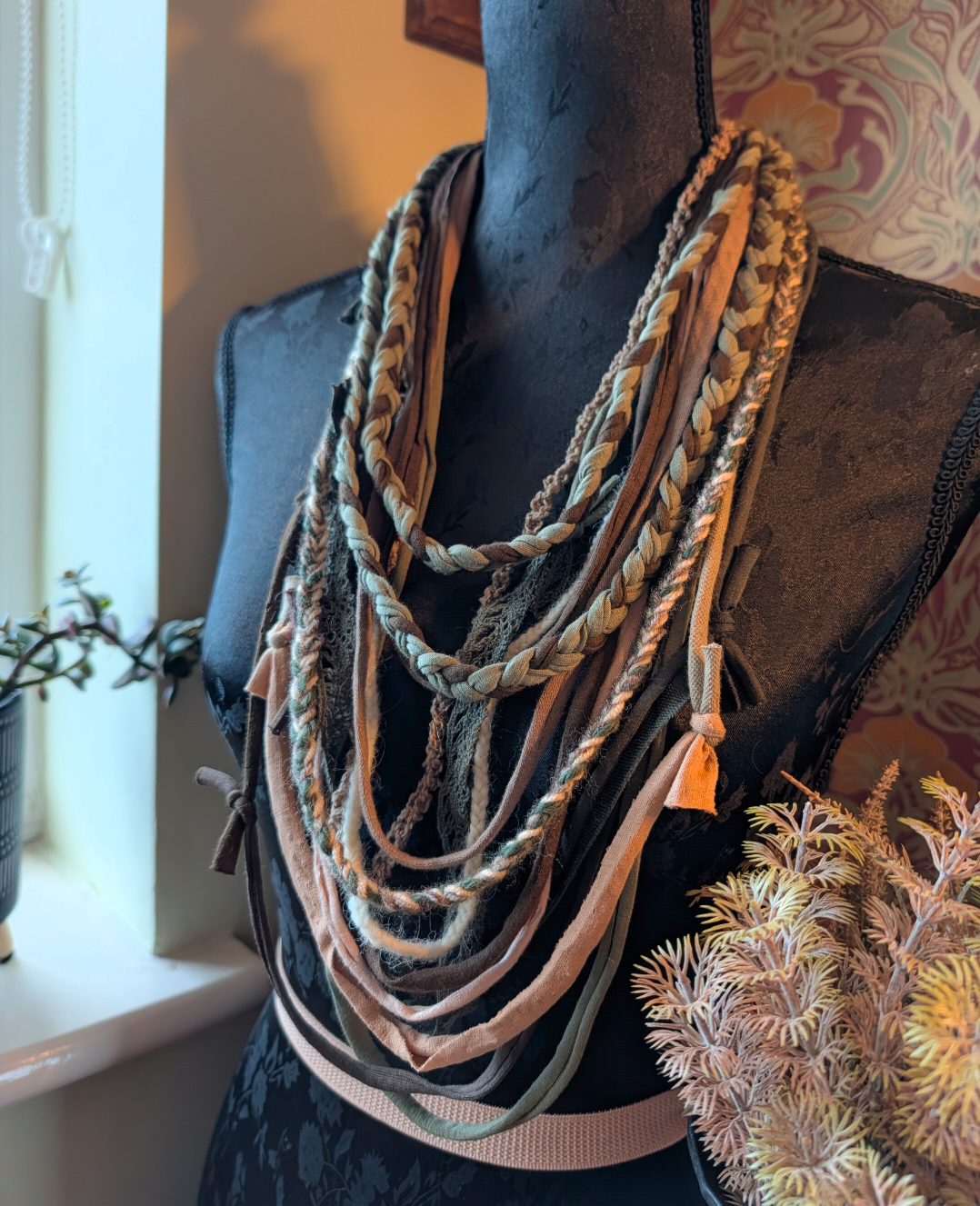 Hazel, Boho Grunge Style Fabric Necklace made from sustainably sourced materials