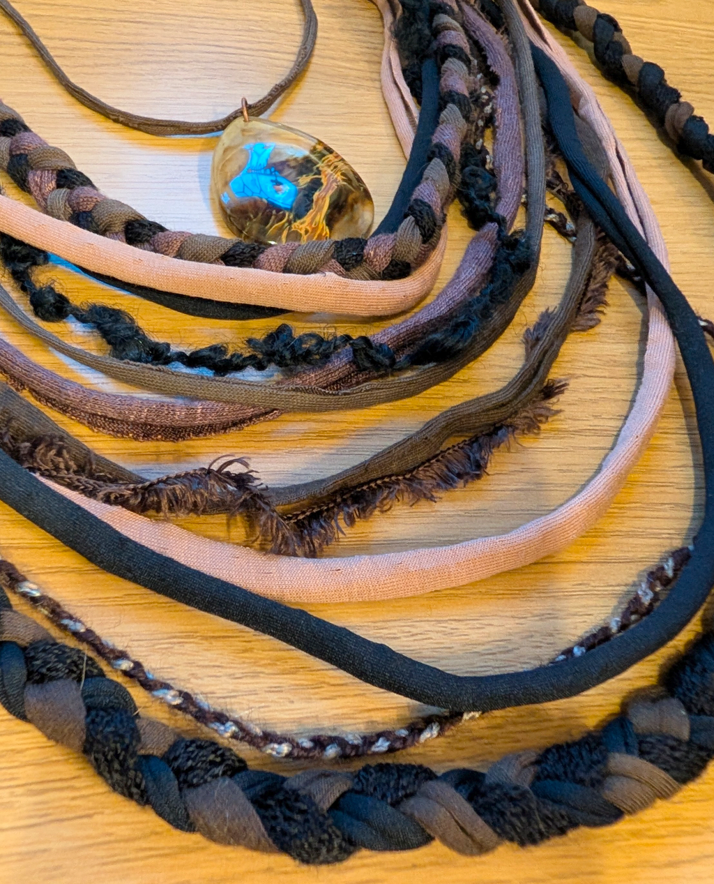 Layered Earth - Boho Multi-Strand Fabric Statement Necklace