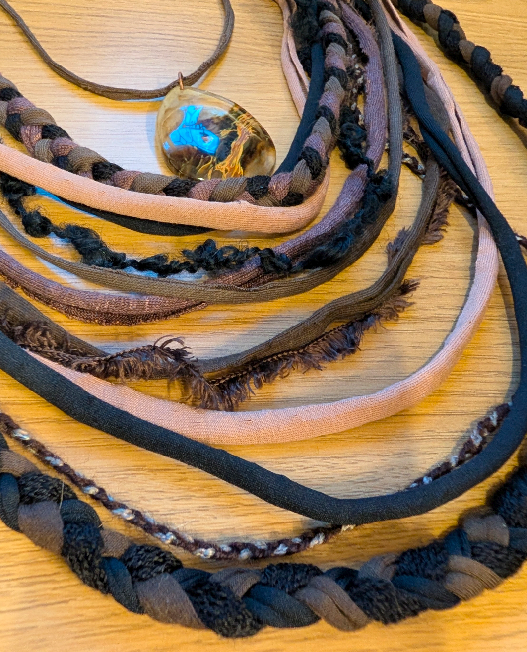 Layered Earth - Boho Multi-Strand Fabric Statement Necklace