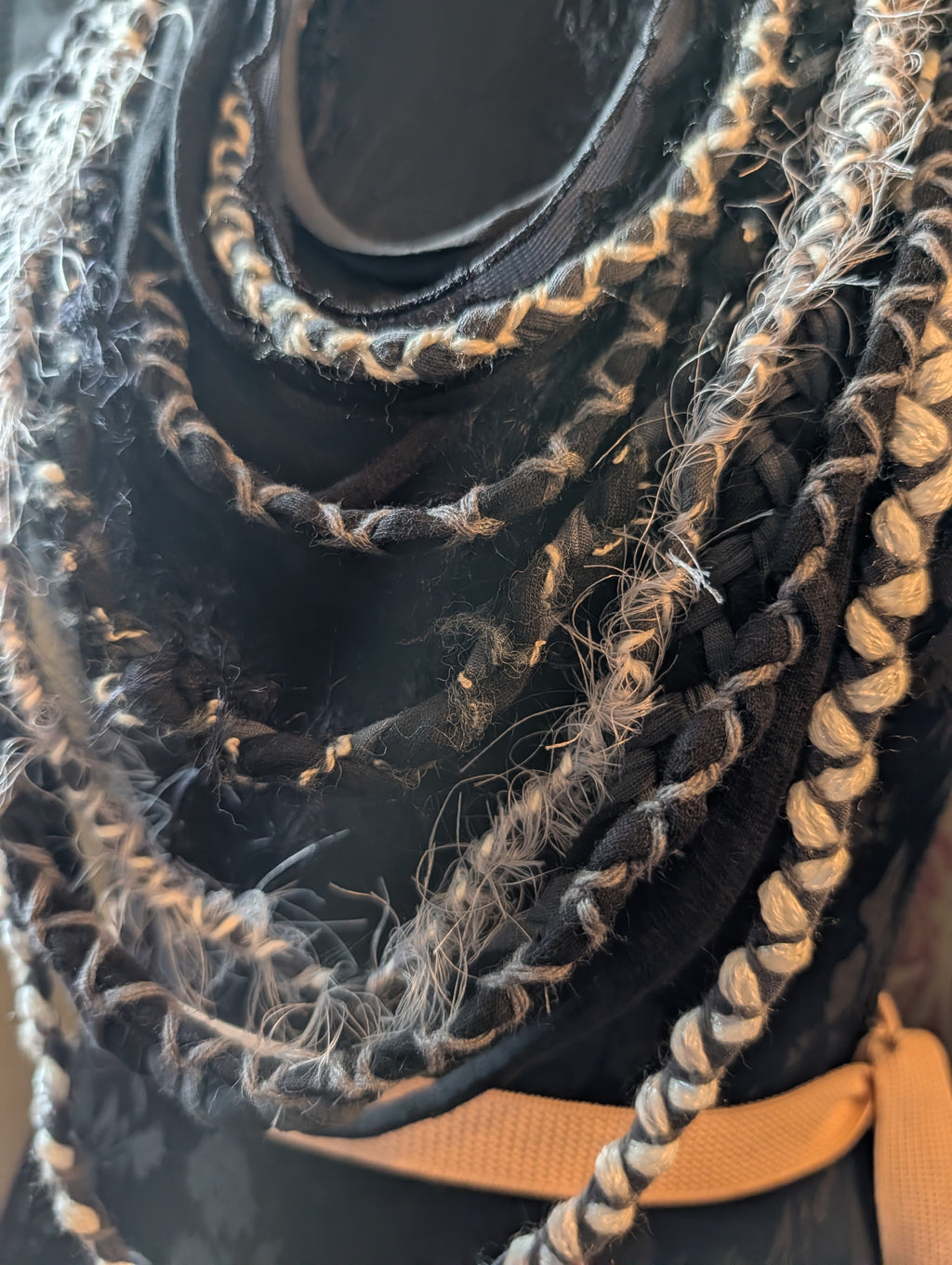 Moon child, A witchy, boho, gothic fabric necklace, whimsical, hand woven and Upcycled