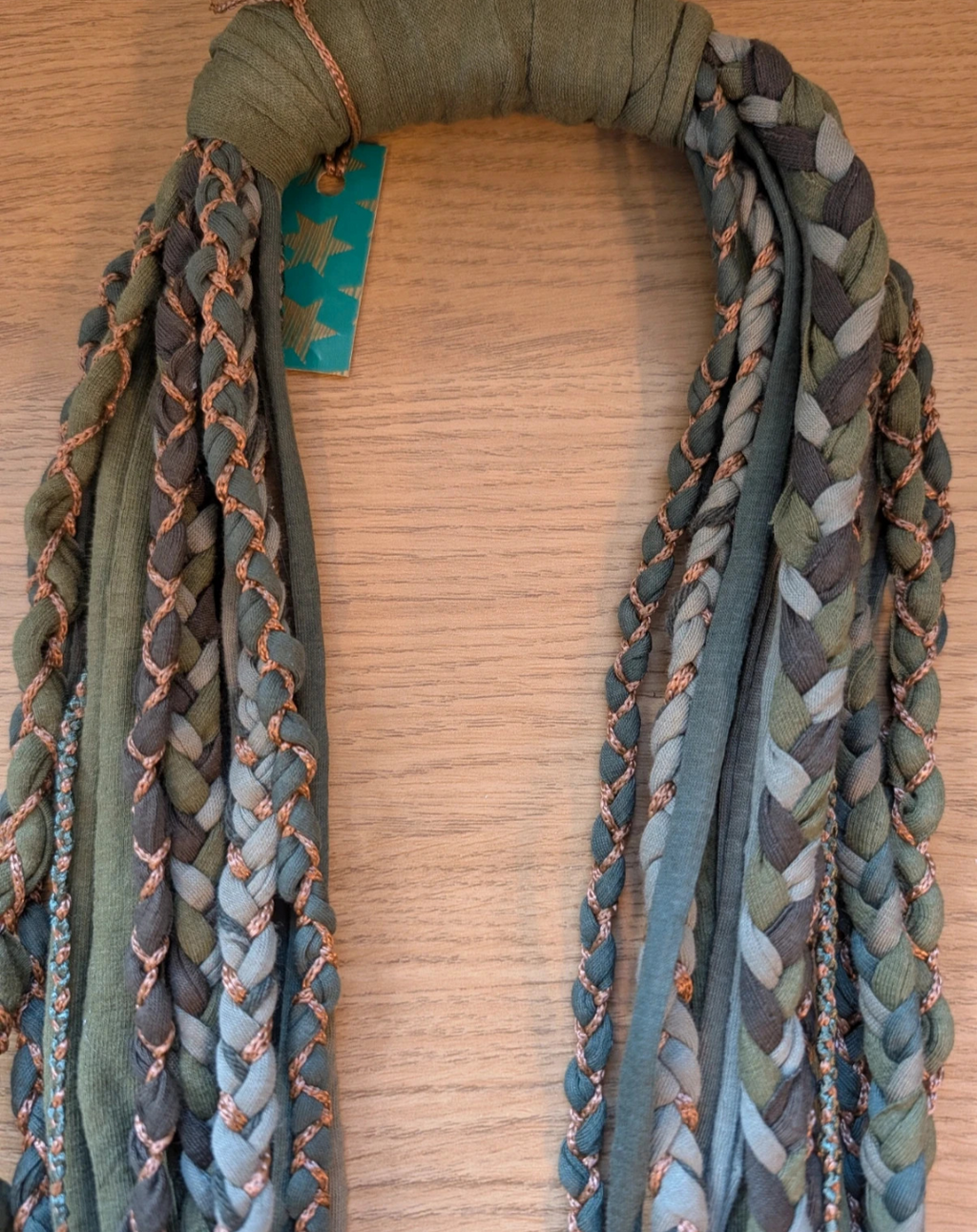 Verdigris, Boho Indie/Grunge Style infinity scarf, handmade & upcycled