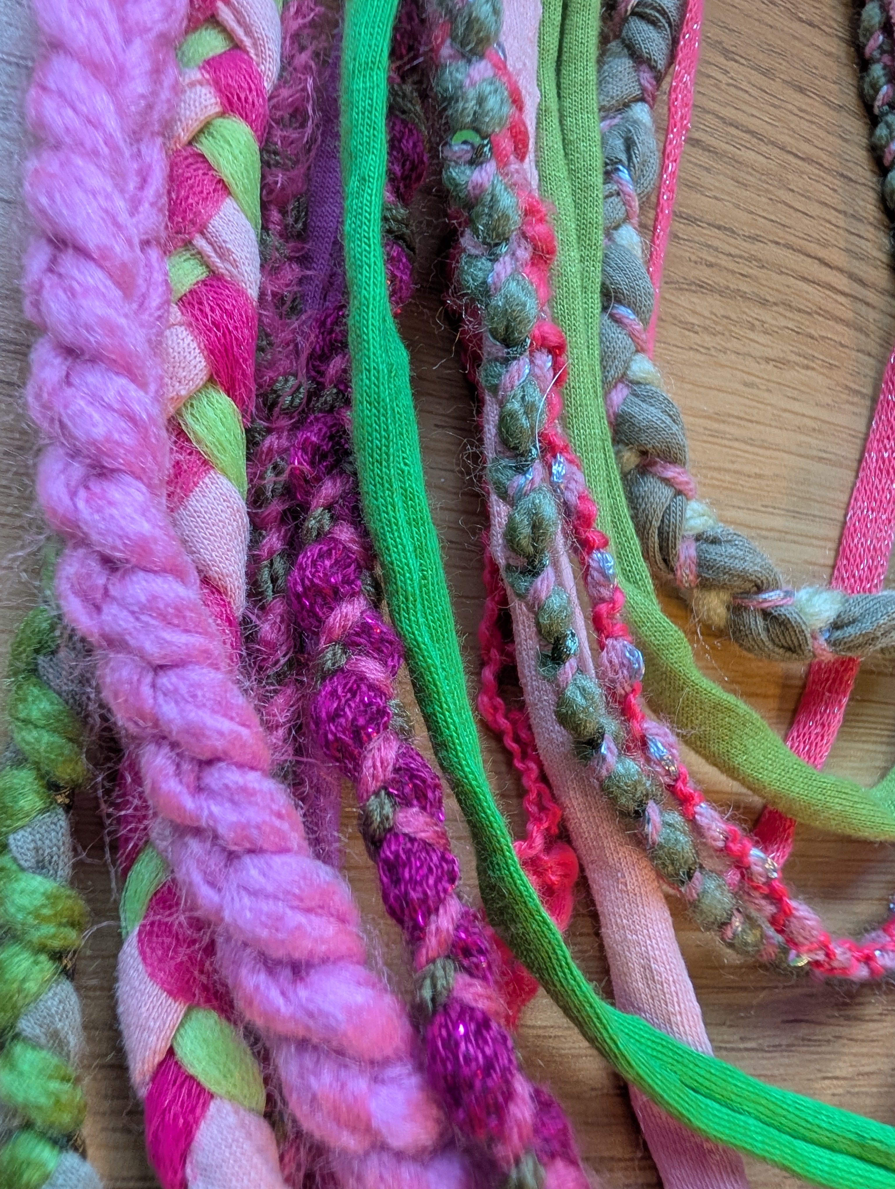 Handmade upcycled statement necklace Neon Bloom