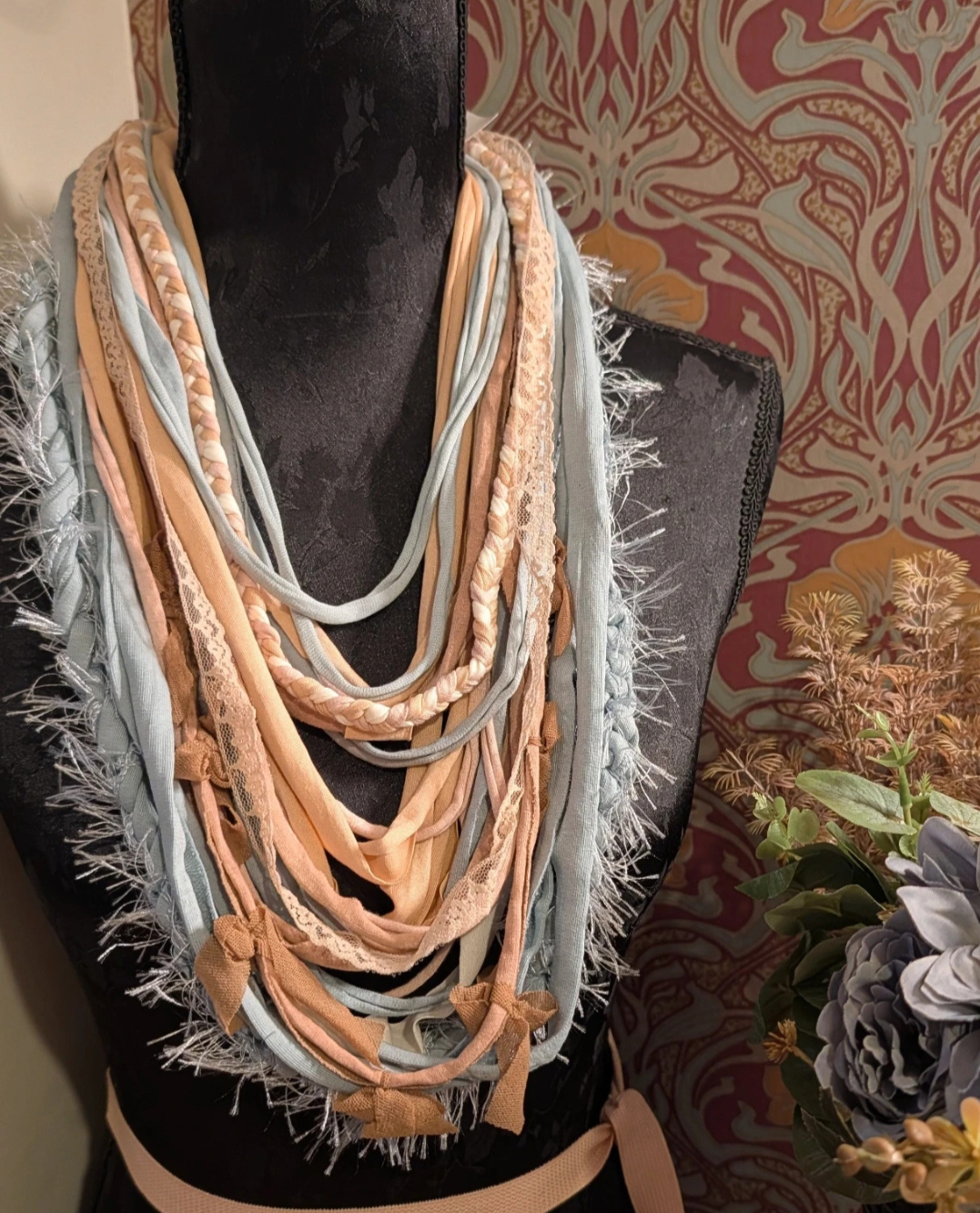 Burlesque, American Tan, Handmade & Upcycled Fabric Necklace