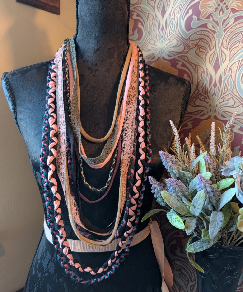 Rose Garden, Boho Style Fabric Necklace