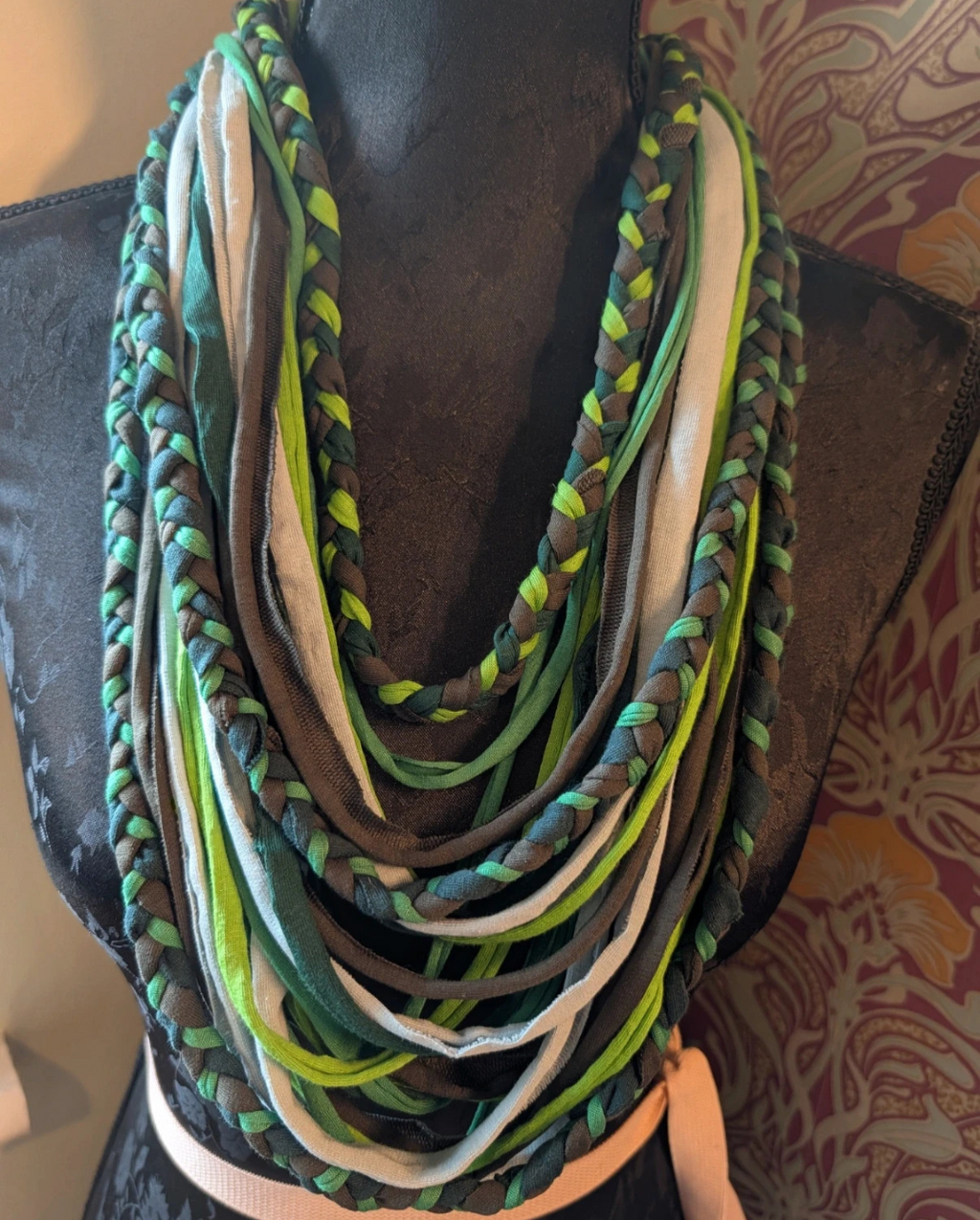 Apple, A bohemian style, handmade, infinity scarf suitable for Vegans