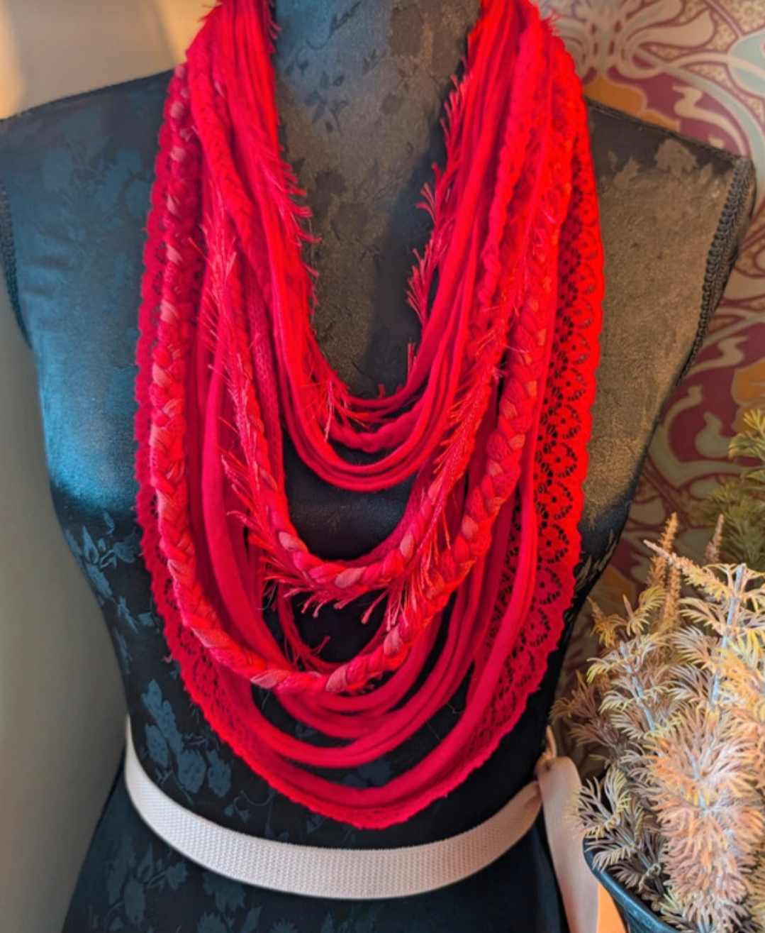 Cherry, Boho style Infinity Scarf or Fabric Necklace