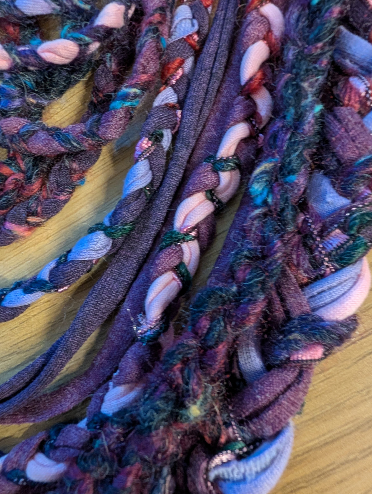 Enchanted Heather, beautiful Boho layered scarf in natural hues of purple and pink, handmade & totally unique
