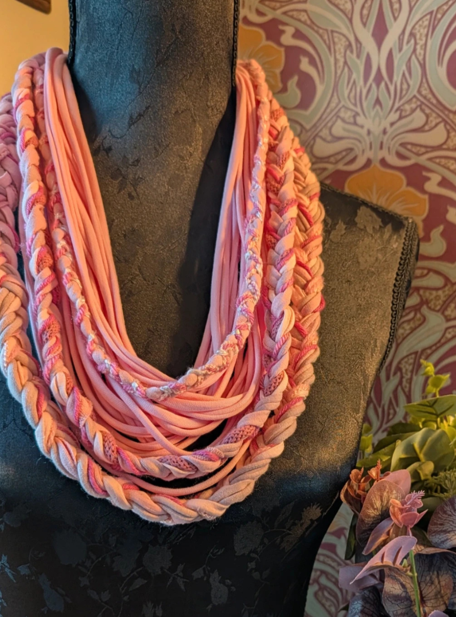 Pretty in Pink, Upcycled Infinity Scarf, Suitable for Vegans