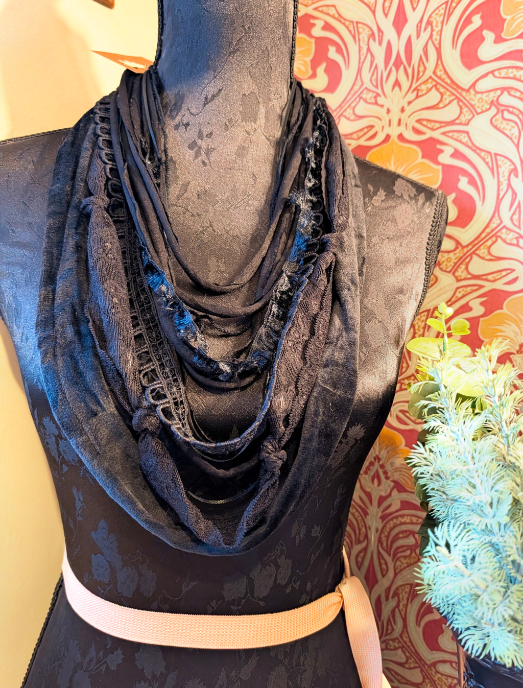 Victorian Jet, Trad. Goth Design Handmade Infinity Scarf