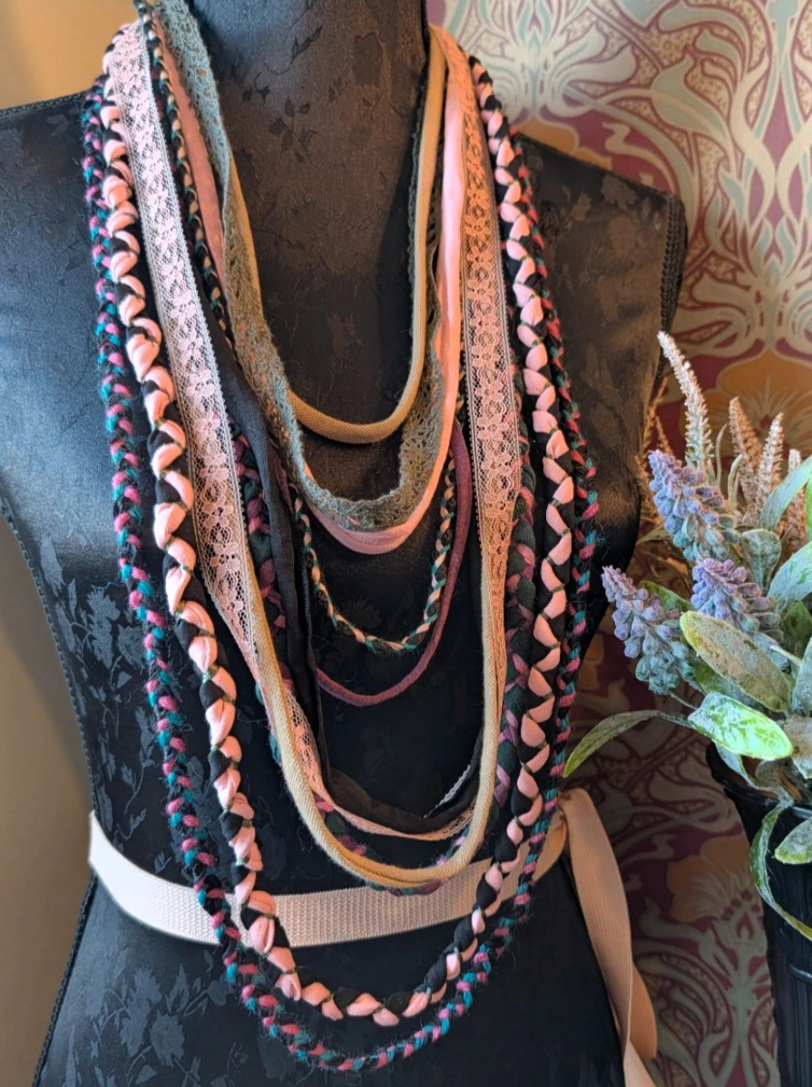 Rose Garden, Boho Style Fabric Necklace