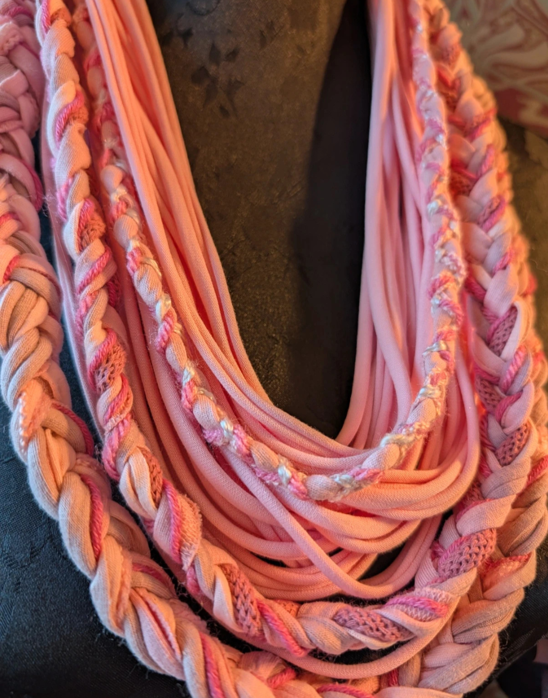 Pretty in Pink, Upcycled Infinity Scarf, Suitable for Vegans