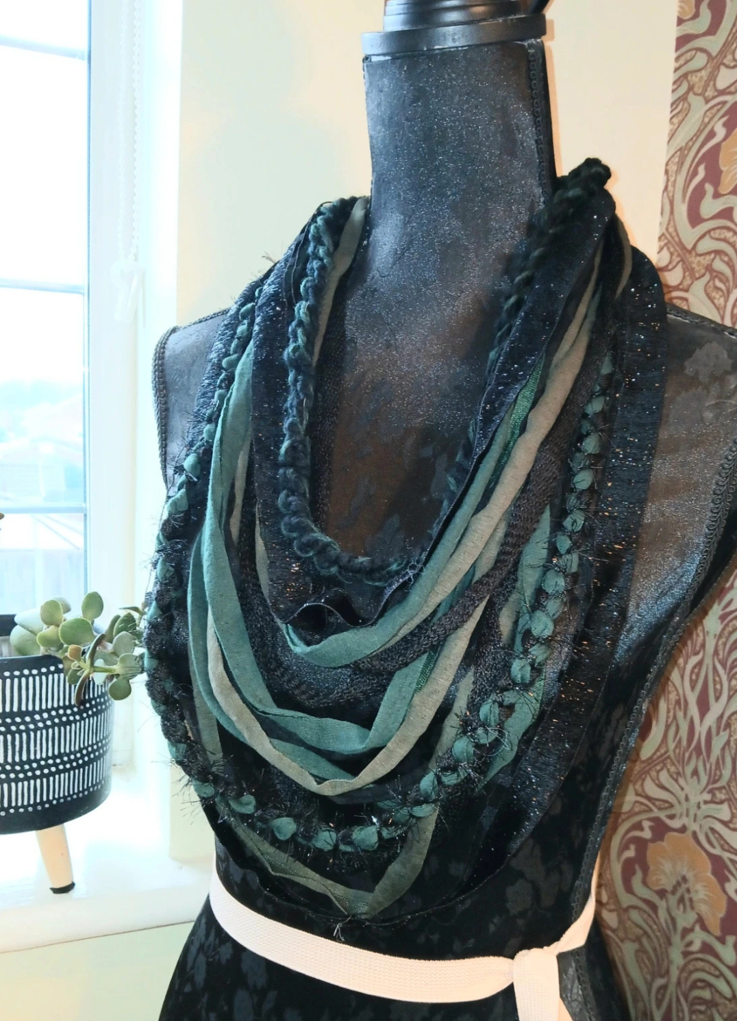 Starlit Forest, Gothic Boho Forestcore inspired design, Handmade Upcycled fabric necklace