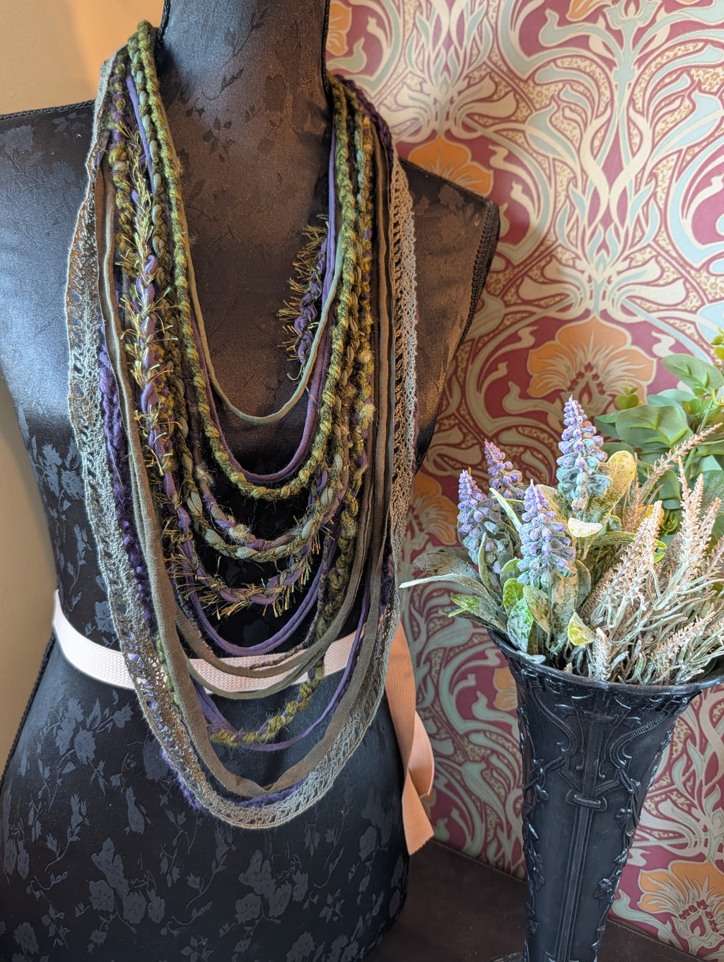 Moss & Mulberry Handmade Fabric Necklace Boho Eco Fashion