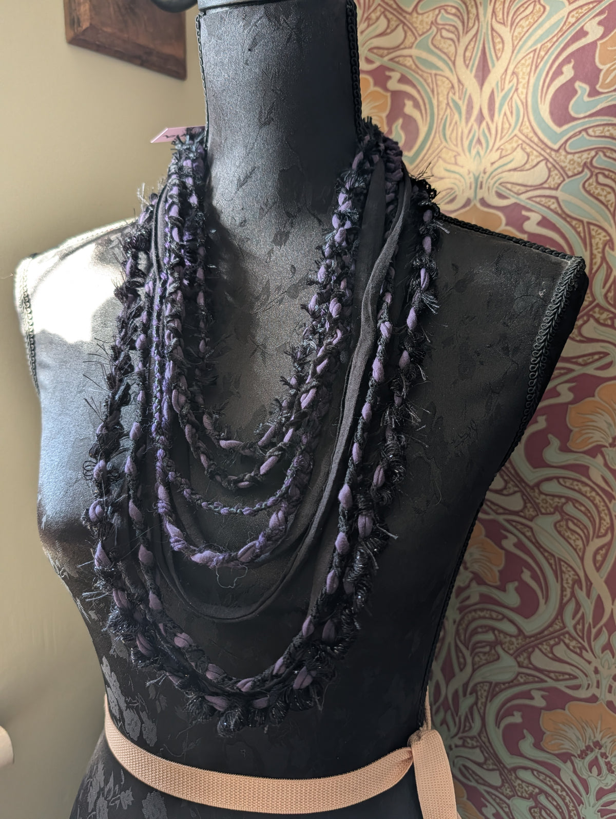 Belladonna, Beautiful Gothic Boho Style Fabric Necklace