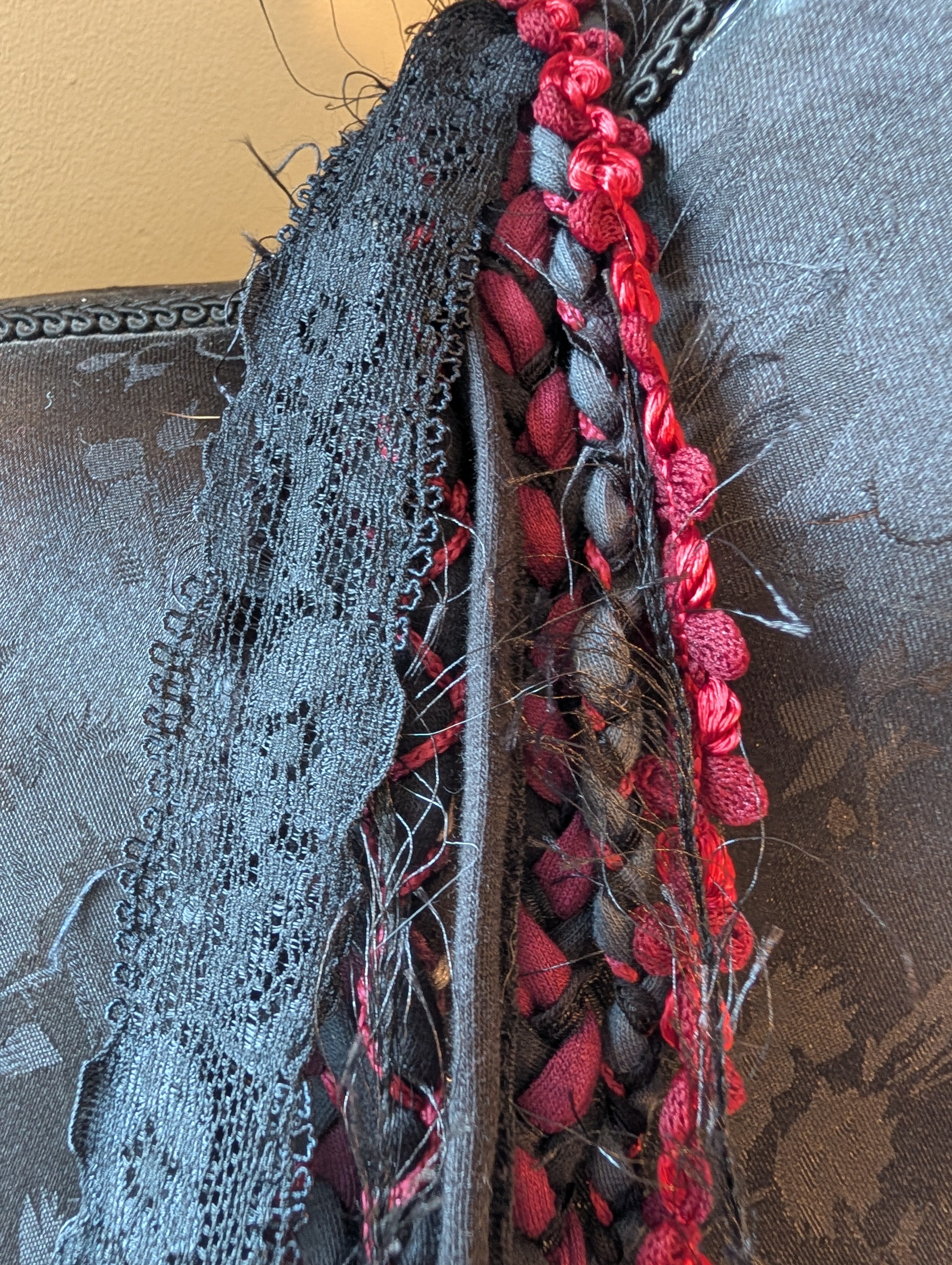 Decayed Roses, beautiful upcycled gothic fabric necklace, handmade