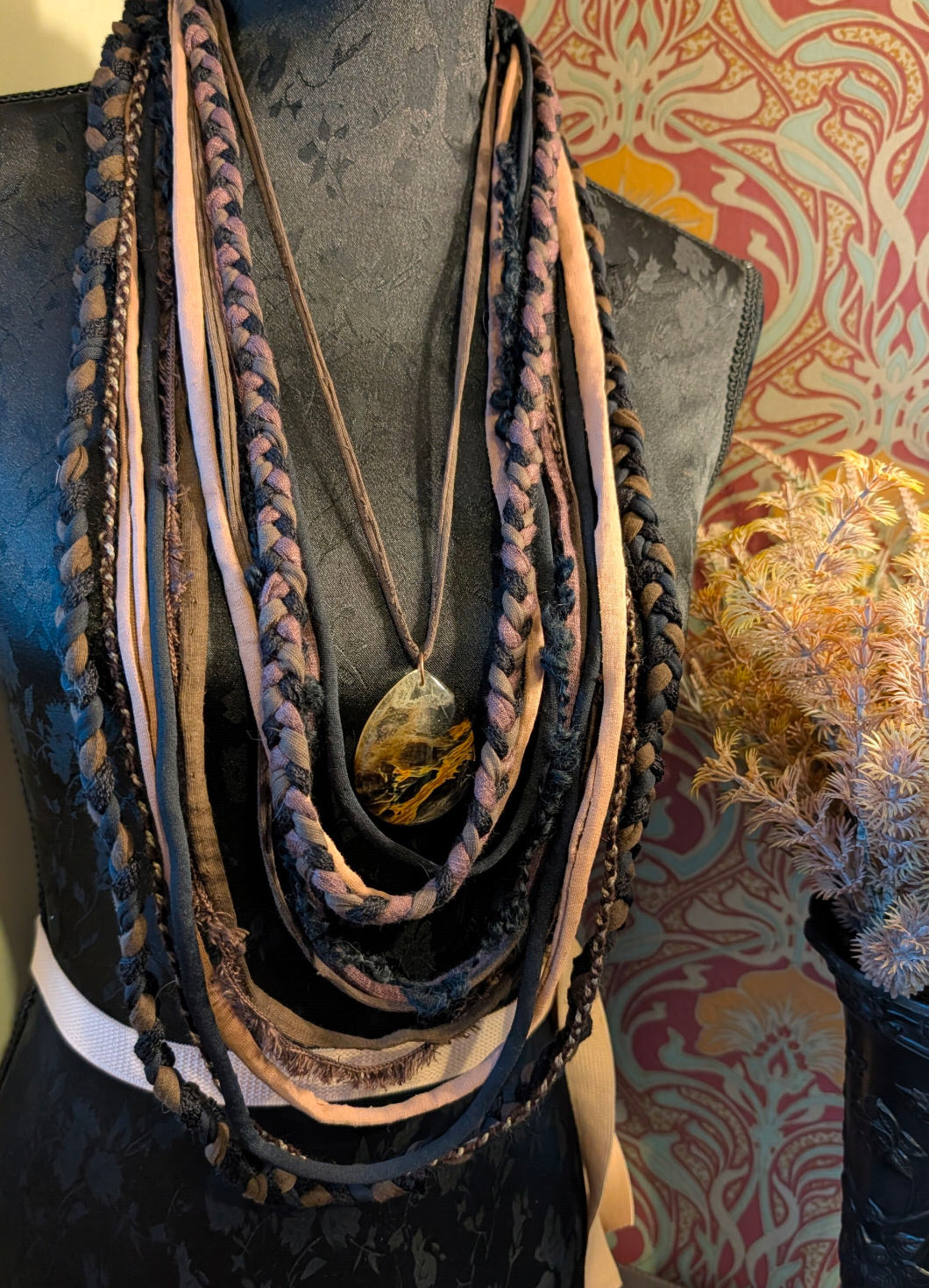 Layered Earth - Boho Multi-Strand Fabric Statement Necklace