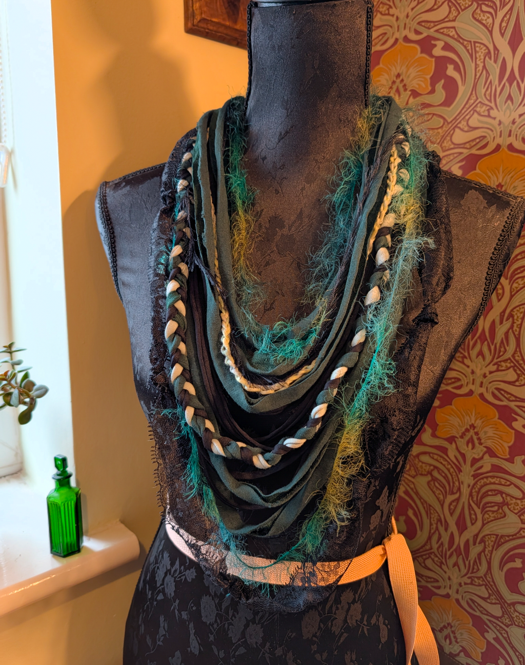 Absinthe, Unique Handmade Gothic Fabric Necklace